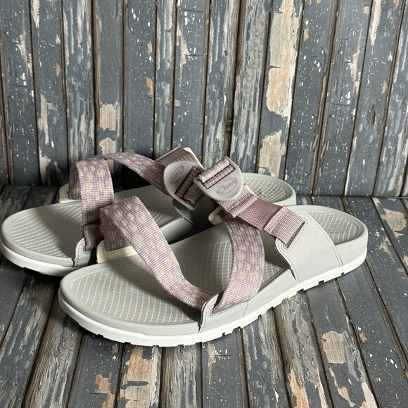 Chaco Lowdown Slide Women’s Sz 8 Mauve Patterned Slip On Strappy Sandals - Picture 1 of 9